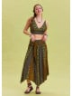 Green Patterned Asymmetrical Skirt with Gipe Detail and Tied Waist 4503